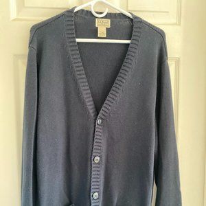 Vintage LL Bean Blue Cardigan Knit Sweater Large 100% Cotton